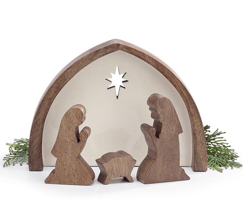 WOODEN 4 pc HOLY FAMILY SCENE