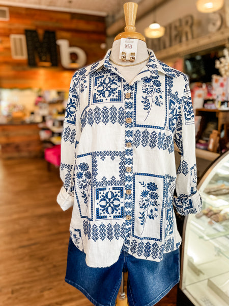 JOHN MARK || JAYLA FLORAL EYELET PATCHWORK BLOUSE