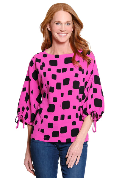 Ali Miles || Alaina Popover Top with Cinch - Tie Sleeves in Raspberry