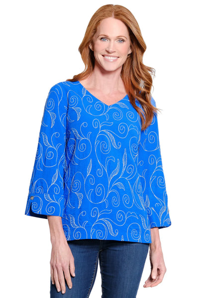 Ali Miles || Anissa Electric Blue Embroidered V-Neck
