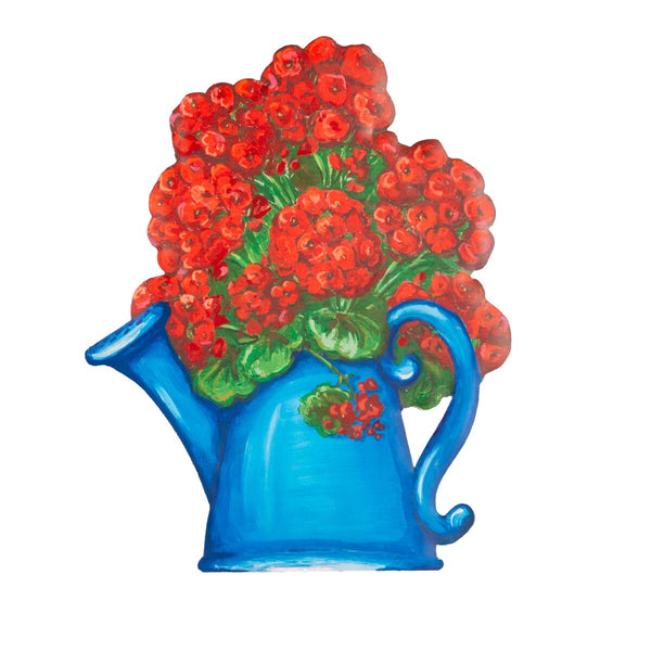 Watering Can with Geraniums Stake