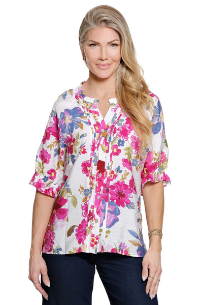 Ali Miles || Mila Button Front Tunic with Pleat Details - Floral
