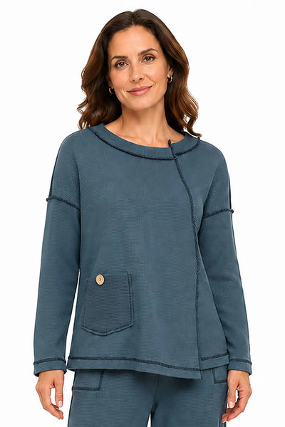 Ali Miles || Myra Slate Blue Knit Popover