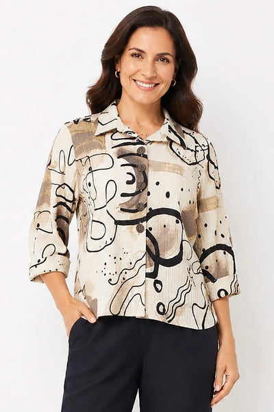 Ali Miles || Mariah Knit Abstract Button Up Blouse