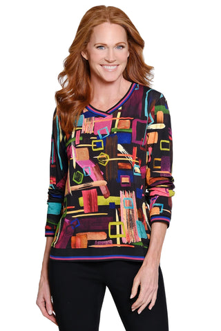 Ali Miles || Alyssa V Neck Popover Print Top