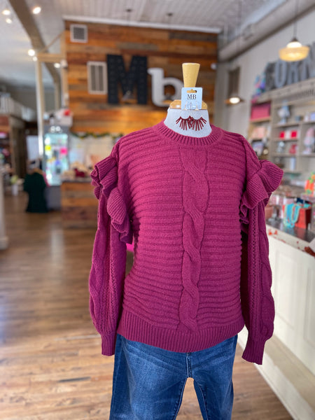 Willow Ruffle Sweater || Rasberry