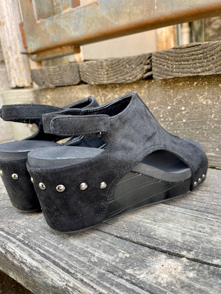Carley Wedge Sandal || Black Suede Croco