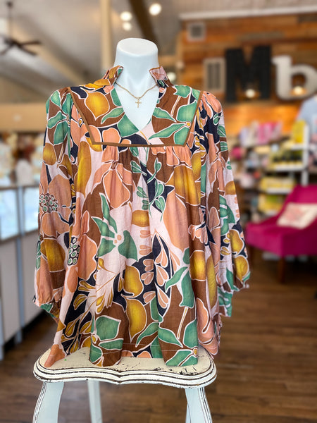 Mindy Floral Blouse || Navy Mix