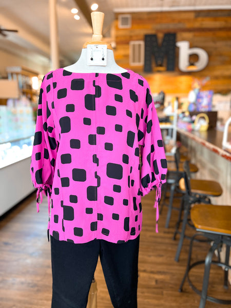 Ali Miles || Alaina Popover Top with Cinch - Tie Sleeves in Raspberry