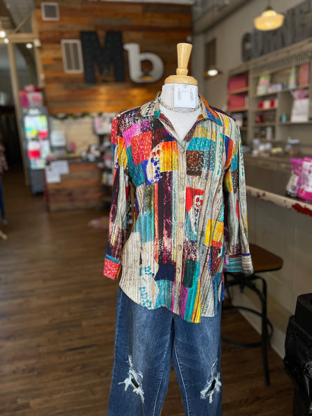 Addison Button Front Tunic ||  Abstract Multi