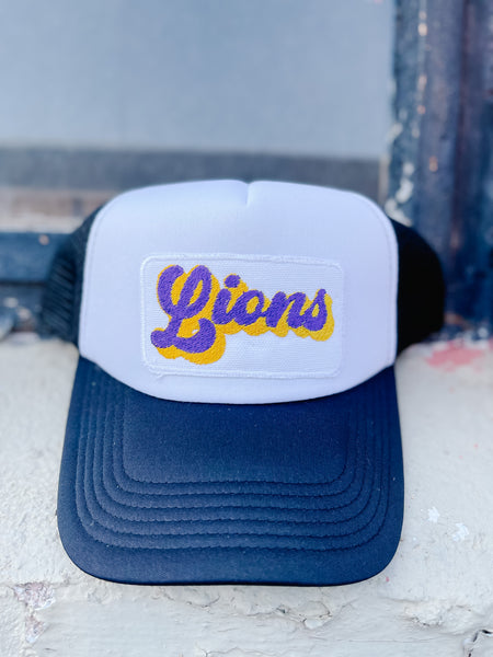 Lucky Spirit Script Trucker Hat || Lions on Black / White