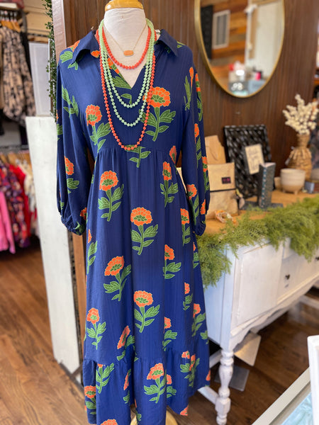 Christine Floral Print Midi Dress || Navy Mix