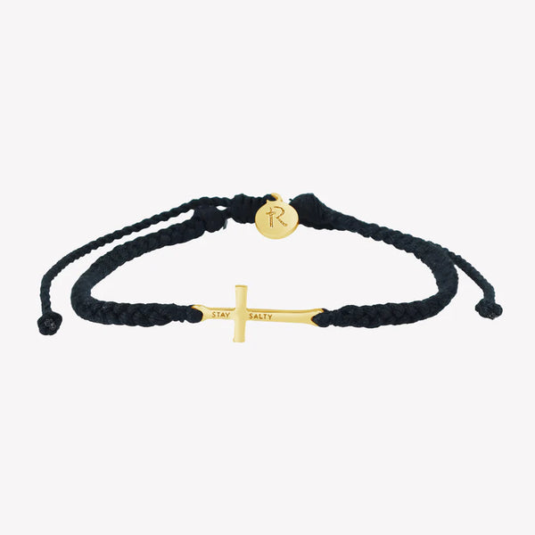 Rizen - Made 4 Ministry || Stay Salty Cross Black Cord Bracelet - Gold