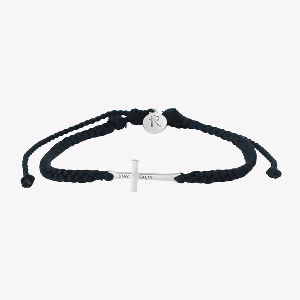 Rizen - Made 4 Ministry || Stay Salty Cross Black Cord Bracelet - Silver