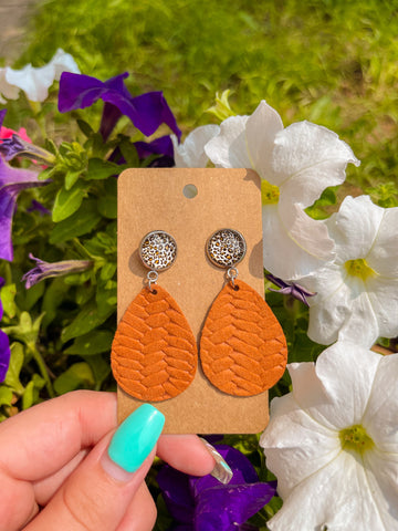 Leopard Stud + Braided Teardrop Earrings || Terracotta