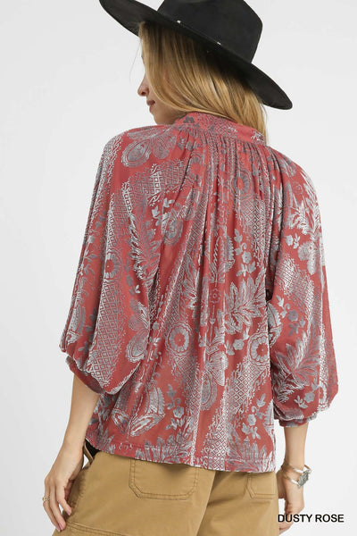 Melody Damask Print Top || Dusty Rose