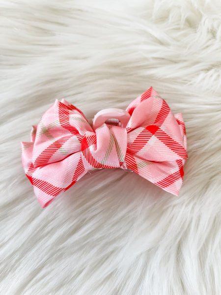 Mini Bow Claw Clip || Festive Plaid