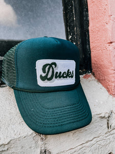 Lucky Spirit Script Trucker Hat || Ducks on Emerald