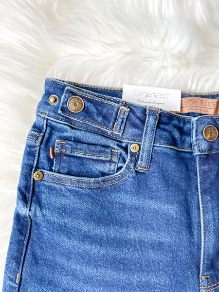 Judy Blue || Jeri High Waist Retro Wide with Raw Hem - Waistband Tabs