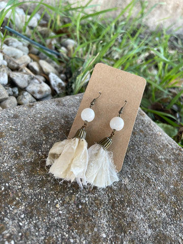 White Tassel Bead Earrings