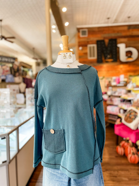 Ali Miles || Myra Slate Blue Knit Popover