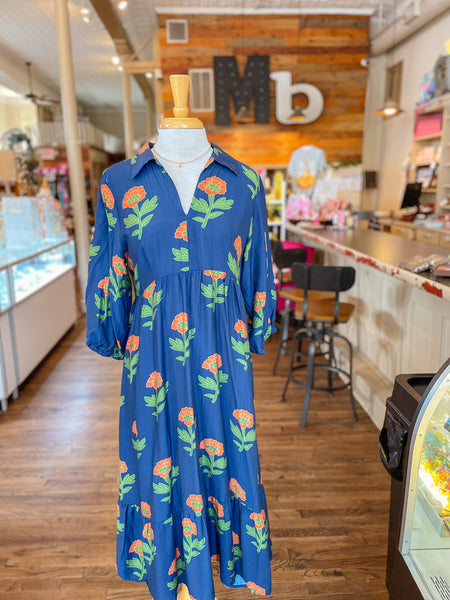 Christine Floral Print Midi Dress || Navy Mix