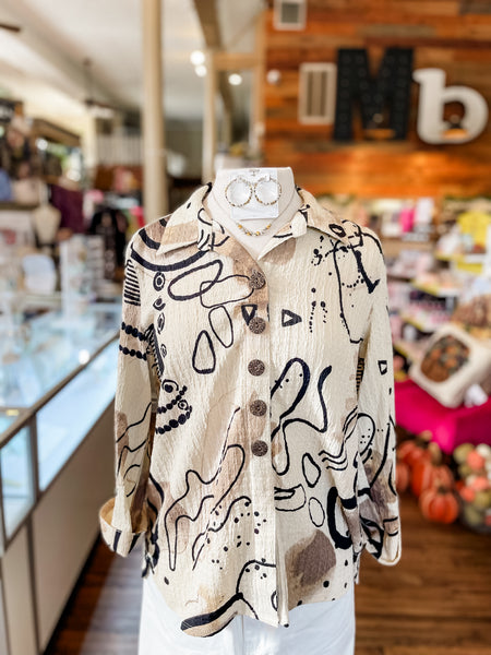 Ali Miles || Mariah Knit Abstract Button Up Blouse