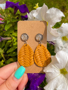 Leopard Stud + Braided Teardrop Earrings || Mustard Yellow