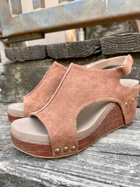 Carley Wedge Sandal || Brown Suede Croco