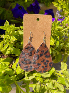 Faux Hide Leopard Tear Drop Earrings || Dark Brown
