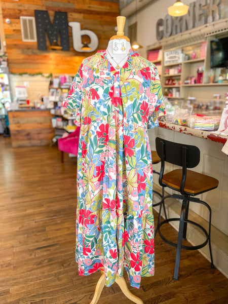 Maisie Tropical Floral Ruffle Sleeve Dress || Cream Mix