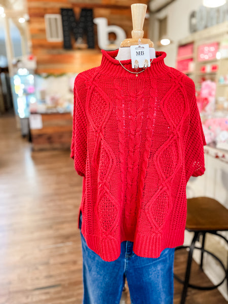 Claude Cable Knit Sweater || Red