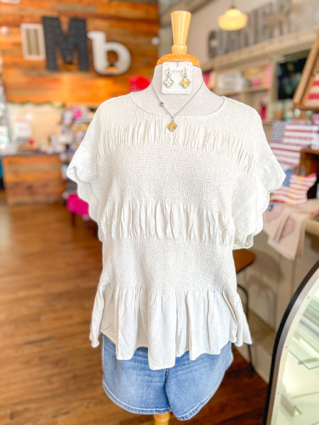 Fiona Linen Blend Smocked Peplum Top