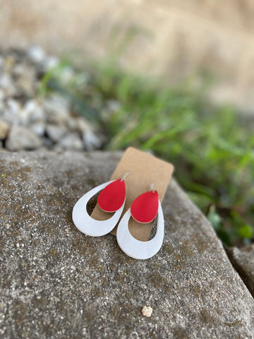 Red + White Double Tear Drop Earrings