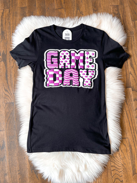 Funky Game Day Tee with Glitter Puff - Purple