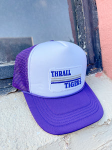 Lucky Spirit Retro Stripe Trucker Hat || Thrall Tigers on Grape / White
