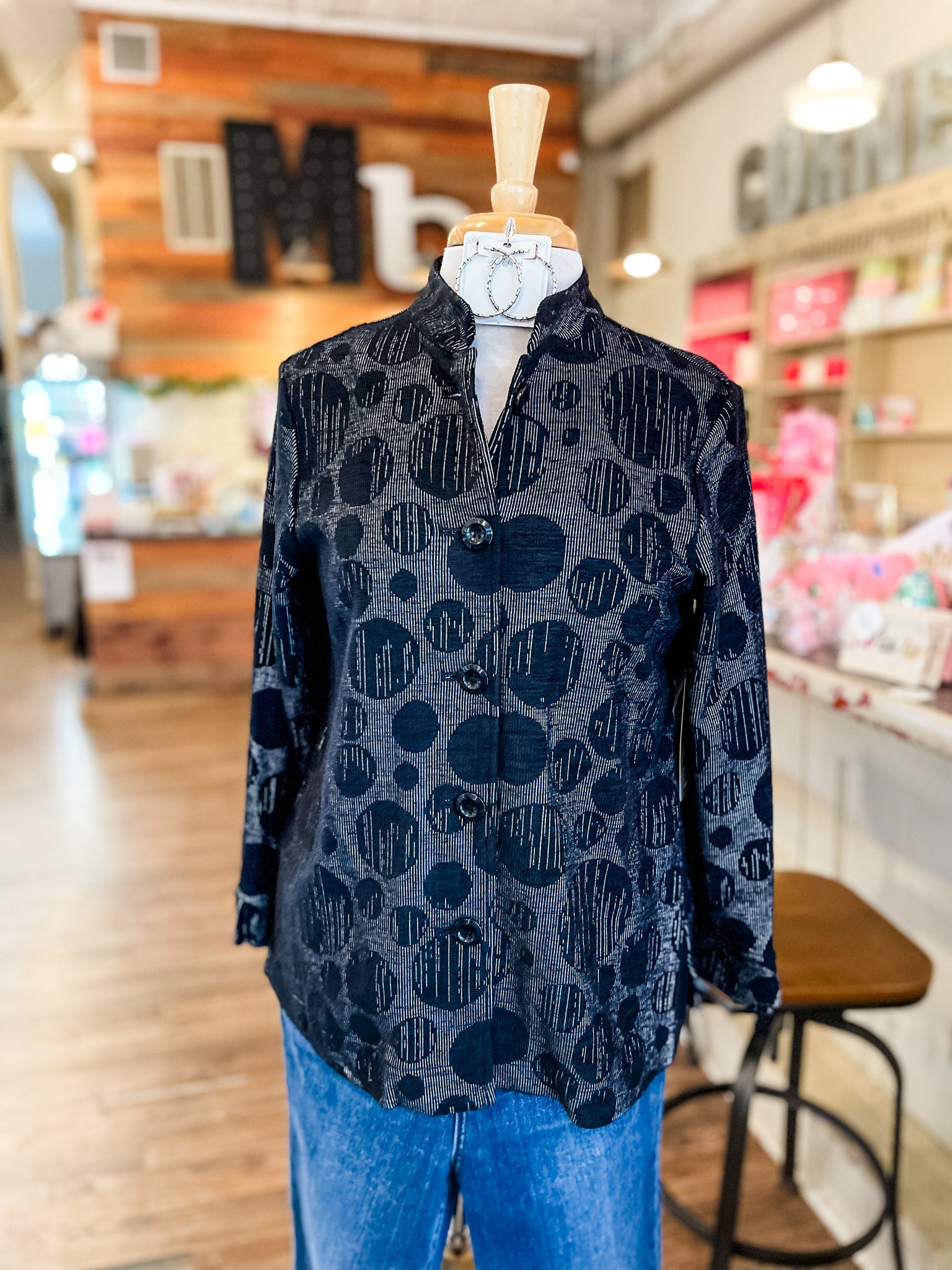 Ali Miles || Abby Jacquard Knit Tunic - Black Dot