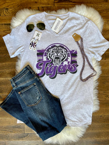 SS School Mascot V-Neck Tee || Purple Tigers PRE-ORDER