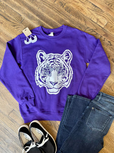 Face Mascot School Spirit Pullover || Tiger on Purple