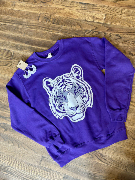 Face Mascot School Spirit Pullover || Tiger on Purple