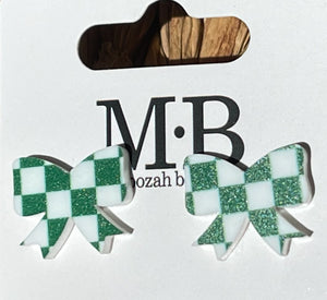 Checkered Bow Earrings || Green