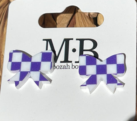 Checkered Bow Earrings || Purple