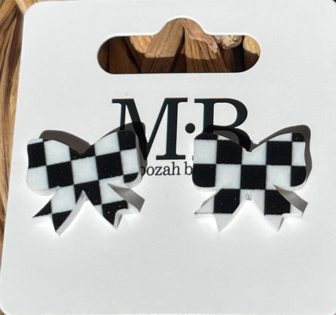 Checkered Bow Earrings || Black