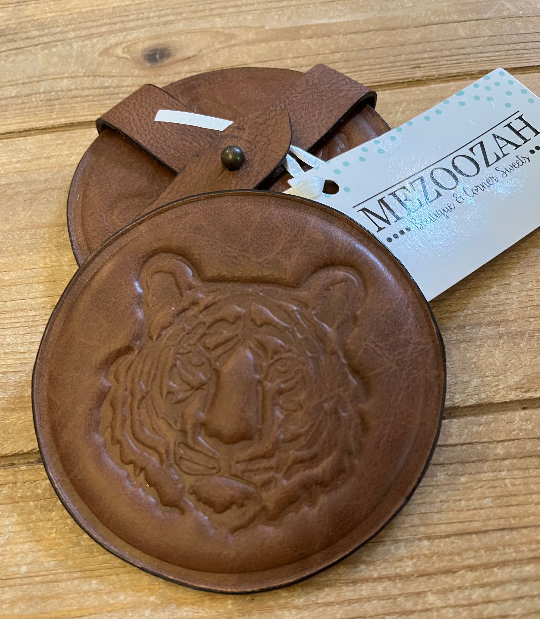 Round Leather Coaster Set of 4 || Tiger