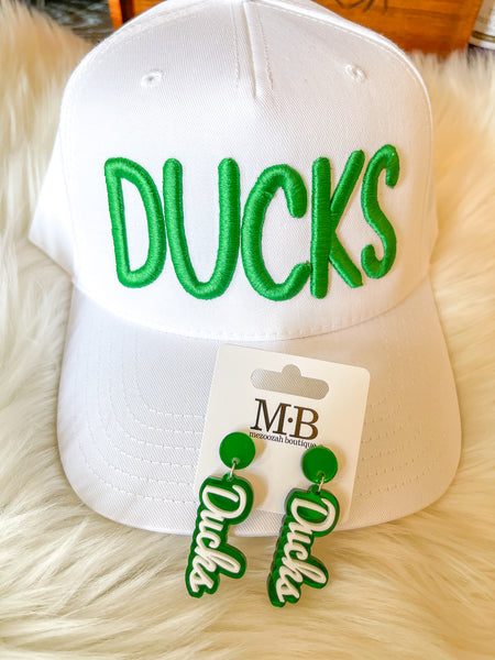 Team Spirit Script Earrings || Green/White Ducks