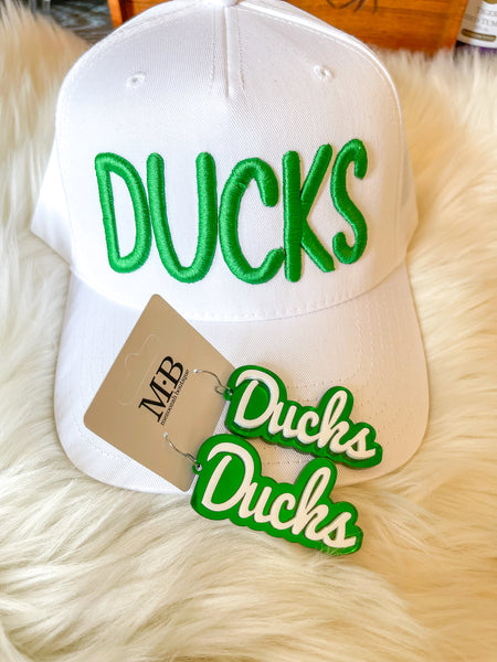 Team Spirit Script Earrings || Green/White Ducks
