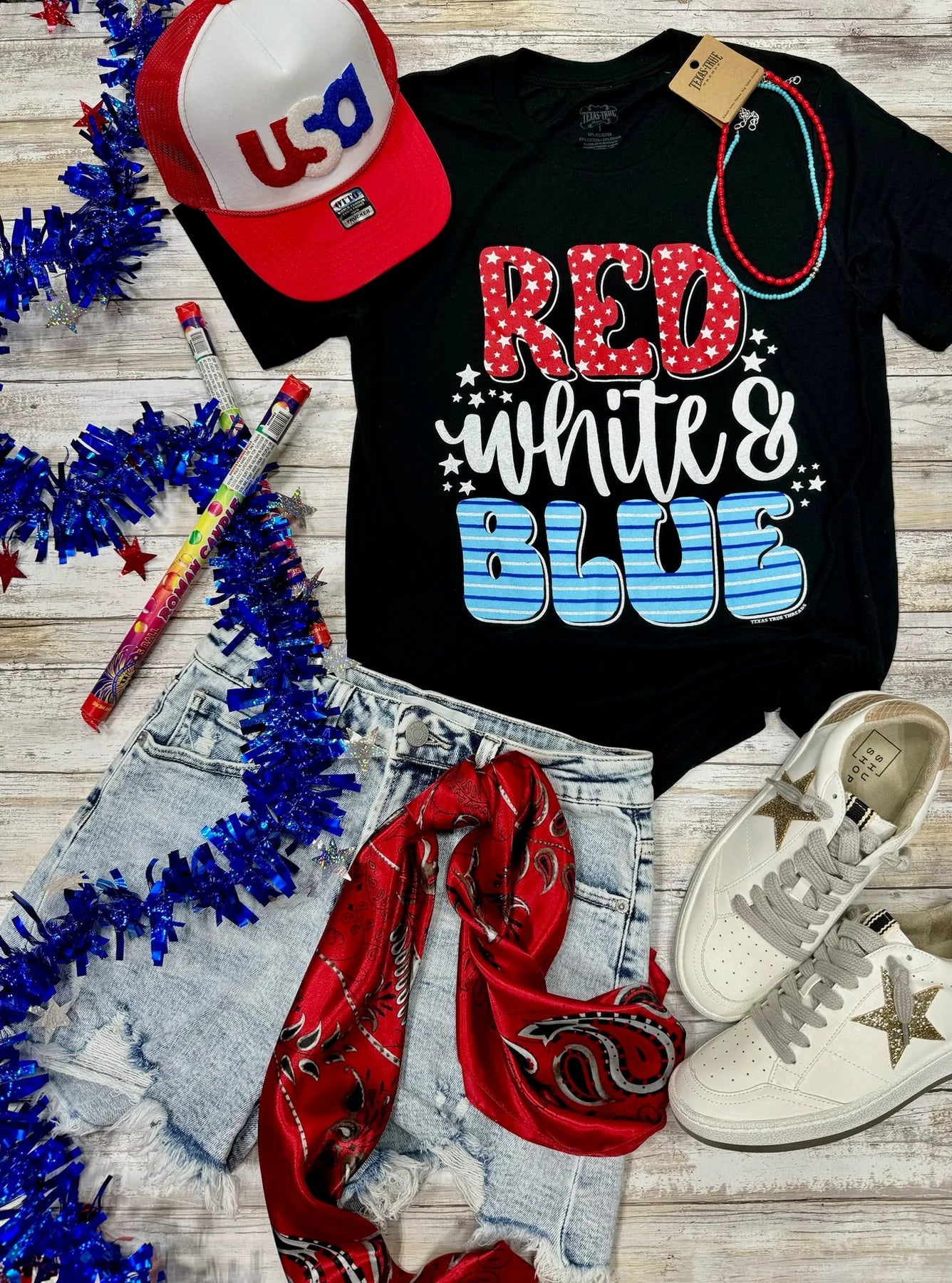 Red, White, & Blue V-Neck Tee