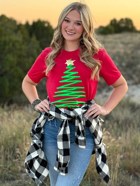 Puff Christmas Tree on Red Tee