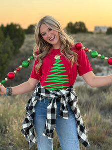 Puff Christmas Tree on Red Tee