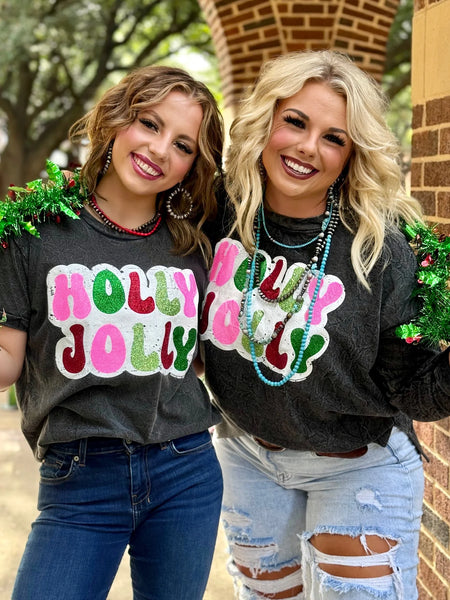 Holly Jolly in Glitter Mineral Wash Pullover